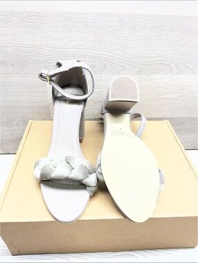 Kaanas Braided Ankle-Strap Block Heels in Light Gray #228